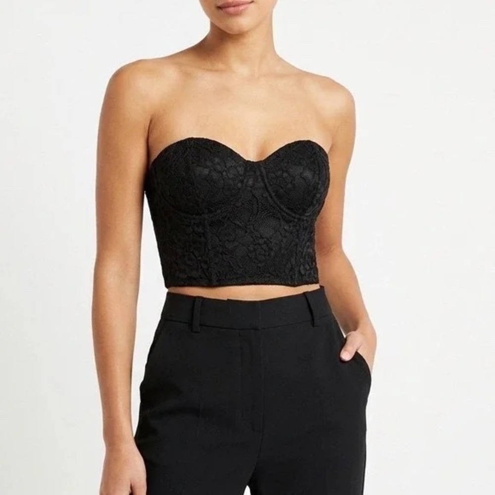 naked wardrobe Black Lace Strapless Bustier Crop Top